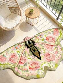 1件装不对称美式复古蝴蝶图案绒面地毯，时尚奢华田园风卧室装饰地毯，创意花卉艺术设计阳台休息区咖啡厅地毯，柔软舒适的床边窗垫，可水洗办公室卫生间书房地毯 - 珊瑚粉 - 查看 6