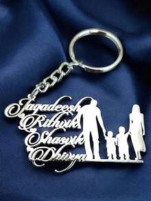 Customized Stainless Steel Family Surname Keychain - Suitable For Multiple Family Members - Cartoon Letter Theme - Decorative Keychain With Ring - Ideal Gift For Family - Multicolor - View 5