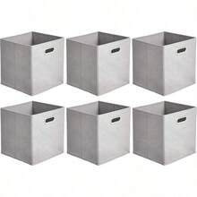 Basics Collapsible Fabric Storage Cubes With Oval Grommets - 6-Pack Light Grey - Light Grey - View 2