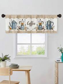 1pc Coffee Bean Kitchen Curtain - Artistic Coffee Theme With French Press And Floral Pattern, Small Short Curtain, No Hole Curtain, Suitable For Bedroom, Office, Kitchen, Living Room, Study And Other Home Decor - Multicolor - View 2