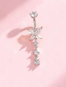 1 chiếc khuyên rốn bằng thép không gỉ có mặt dây chuyền hình hoa 4 đoạn, mặt dây chuyền hình bông tuyết, trang sức rốn dài gợi cảm cho nữ, đeo hàng ngày - bông tuyết - Xem 8