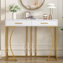 Console Table, Hall Table With 2 Drawers, Lightweight Luxury Style Side Table, Sofa Table, 110x32x85 Cm, White/Gold - White - View 11