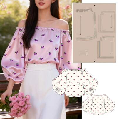 Beginner-Friendly Physical Sewing Pattern Kit, Pre-Cut Kraft Paper Off-Shoulder Top Template & Paper Instructions, 10 Global Sizes (US 2-20, EU 32-50, UK 4-22), Easy DIY Apparel Stencil For Everyday Casual, Weekend & Vacation Outfits Easy DIY Handmade Clothing Stencil Sewing Supplies