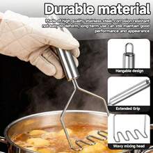 Potato Masher Stainless Steel Ergonomic Handle Heavy Duty Kitchen Tool Non Slip Grip Cooking Utensil Home Restaurant Cooking - View 6