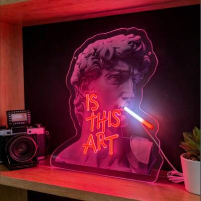 1PC Biển hiệu đèn neon hình tượng David đang hút thuốc, trang trí tường LED thẩm mỹ độc đáo, đèn nghệ thuật hiện đại chạy bằng USB, thích hợp cho phòng ngủ, quán bar, phòng giải trí hoặc phòng chơi game.