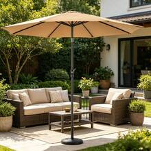 Heavy Duty 9FT New Khaki Outdoor Market Umbrella, 8 Sturdy Ribs Patio Table Umbrella With Tilt & Crank, UV Protected Waterproof Sun Shade For Garden & Patio - Màu kaki (Mới) - Xem 1