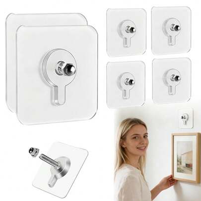 6PCS 2026 Upgraded Powerful Transparent Adhesive Wall Hooks, No-Drill Reusable Removable No-Nail Wall Hangers, Heavy Duty Plastic Hooks, Space Saving Storage Organizer Rack For Bathroom, Kitchen, Home, Office, Bedroom, Entryway, Hanging Towels, Coats, Keys, Utensils, Modern Home Decor Essentials