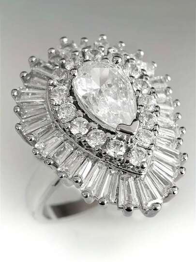 1pc Luxurious Cubic Zirconia Stone Ring, Suitable For Women, Ideal For Weddings, Engagements, Anniversary Parties, Valentine's Day Gifts