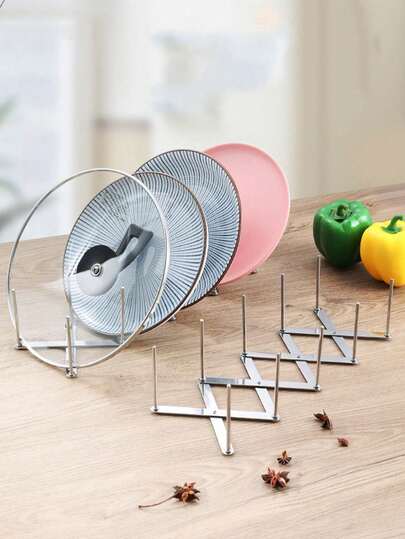 1pc Adjustable Stainless Steel Pot Lid Rack, Foldable Extendable Dish Holder, Versatile Steamer Rack, Multi-Layer Collapsible Kitchen Organizer