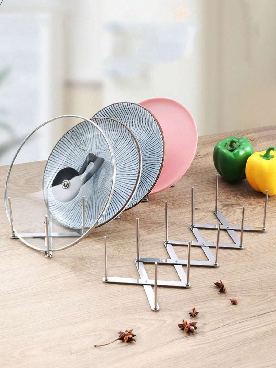 1个可调节不锈钢锅盖架，可折叠伸缩碗碟架，多功能蒸架，多层可折叠厨房收纳架 - 銀色 - 查看 1