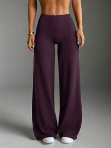 Pantalones acampanados ajustados de unicolor elegantes y modernos para el trabajo y el deporte para mujer, primavera - Rojo violeta - Ver 4