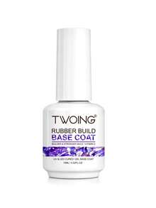 TWOING 15ml 透明橡胶底油，适用于脆弱指甲，增强指甲强度，打造光滑表面，持久耐用，可UV/LED卸甲 - RUBBER BUILD BASE COAT - 查看 12