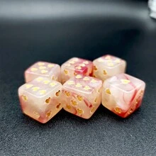 6颗16毫米粉色心形骰子，时尚简约心形设计，派对、家庭聚会游戏道具 - 粉色 - 查看 6