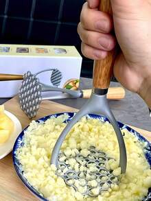 1pc Manual Wooden Handle Potato Masher - Heavy Duty Ricer Tool For Making Smooth And Fluffy Mashed Potatoes | Essential Kitchen Gadget For Home Cooking And Holiday Meals - Multicolor - View 3