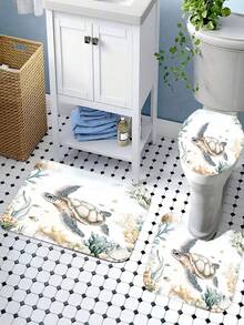 1/3/4件套超柔软浴室套装,采用法兰绒面料,触感柔软,浴室防滑垫印有海龟、珊瑚和海底世界图案,套装包含浴垫、马桶垫、U型垫和带12个挂钩的浴室配件,适用于浴室和家居装饰,是理想的节日礼物。 - A - 查看 18