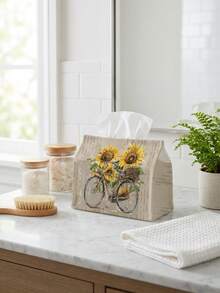 1 pieza Caja de pañuelos de tela con girasol retro, soporte de pañuelos con flor amarilla para coche, sala de estar, escritorio, hogar, restaurante, caja de pañuelos creativa - Multicolor - Ver 12