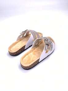 2026 Spring/Summer Dopamine Colorful Crystal Sandals, Women's Soft Cork Bottom Criss-Cross Strap Slippers, Fashion Outdoor/Indoor Wear, Beach Vacation Goddess Style Essential, Soft Bottom Non-Slip Non-Chafing, Sparkling Multi-Color Crystal Double Buckle Open Toe, Plus Size Available - Khaki - View 1