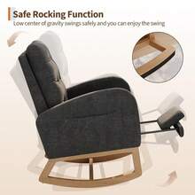 Huisuilinss Nursery Rocking Chair,Comfortable Glider Rocking Chair With Teddy Fleece Upholstery,High Backrest,Wooden Legs,Rocking Accent Armchair With Side Pocket For Living Room Bedroom - Dark Gray Linen With Footrest - View 4