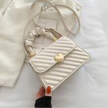 Lightweight,Business Casual Heart Decor Snap Button Square Bag For Teen Girls Women College Students,Rookies & White-Collar Workers Perfect For Office,College,Work ,Business,Commute,Outdoors, Travel, Outings , Green - 白色 - 查看 11