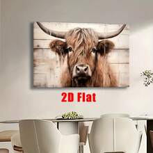 2D Plano, 1 Pieza Lienzo Sin Marco de Vaca de las Tierras Altas - Póster de Arte de Pared de Vaca de Pelo Largo Escocesa, Decoración Rústica en Blanco y para Sala, Oficina, Dormitorio, Regalo Minimalista de Herencia Escocesa (Cumpleaños/Navidad) - Vertical Sin Marco, 2D Plano - Sin marco - Ver 2