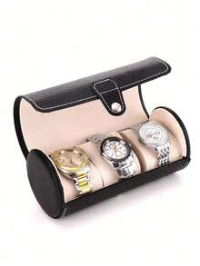 New Handmade Luxury PU Leather Round Travel Watch Box, Dustproof Watch Storage Display Gift Box, PU Leather Jewelry Box Back To School - Black 19 * 9cm - View 4