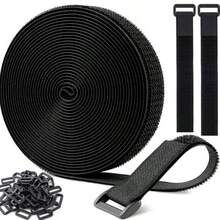 5Meters Adjustable Fastening Hook And Loop Straps With 25 Buckles Free Cut Length Cord Straps For Sewing And Cable Wire Manageme - Black - View 6