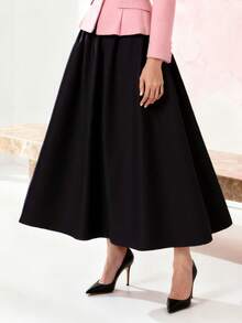 Women's Solid Color Casual Versatile Date/Travel A-Line Skirt - Black - View 4