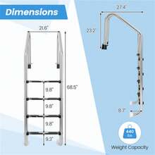 Stainless Steel Swimming Pool Ladder For Above Ground And In-Ground Pools, Durable And Rust-Resistant Pool Steps With Non-Slip Treads, Easy Climbing And Maintenance, Ideal For Backyard Pools, Garden Pools, Patio Pools, Summer Fun, Pool Parties, Water Activities, Outdoor Recreation, Family Gatherings, Pool Exercise, Seasonal Pool Setup, Stable And Reliable Support, Heavy-Duty Construction, Convenient Outdoor Use - A - View 3