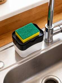 1pc Kitchen Sink Countertop Liquid Dish Soap Dispenser With Sponge Holder - Multicolor - View 2