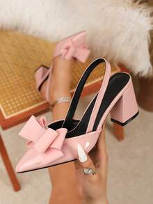 Bow Decor Elegant Sexy High Heel Pointed Toe Party Shoes, Comfortable & Non-Fatiguing - Baby Pink - View 14