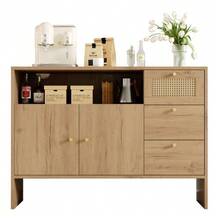 Dining Room Cabinet, Kitchen Cabinet, Living Room Cabinet, Two-Door And Three-Drawer Model, Gold Rattan Handles, Kitchen Buffet Cabinet/Wooden Drawers, Dimensions: 105 X 40 X 76 Cm. - Khaki - View 3