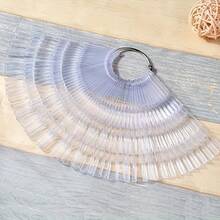 Bộ 150 khay trưng bày sơn móng tay hình quạt, dùng để trưng bày mẫu màu sơn gel, được thiết kế để thực hành và đào tạo, kèm theo vòng móng giả có thể tháo rời, lý tưởng cho các tiệm làm móng. - Trong sáng - Xem 2