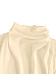 Damen Casual Elegant Mode vielseitige einfarbige Bluse mit hohem Kragen, ärmellos, asymmetrischem Saum und gerafftem Design, weiße Satin Bluse, Frühling/Sommer - Hellgelb - Übersicht 11