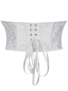 1pc 4-Hook Short Patterned Waist Cincher, Women's Corset Waist Trainer, Suitable For Party Outfits - White - View 3