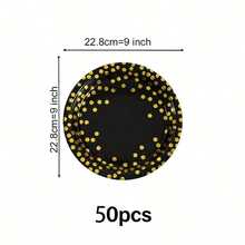 Gold Foil Polka Dot Party Paper Plates, 7/9 Inch Disposable, Black & White, 10/20/40 Pcs, Suitable For Birthday Wedding Party Supplies - Black - View 8
