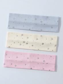 1-3条装女士柔软防滑星形印花发带，弹性瑜伽运动发饰，百搭日常夏季装扮沙滩发带 - 彩色 - 查看 3