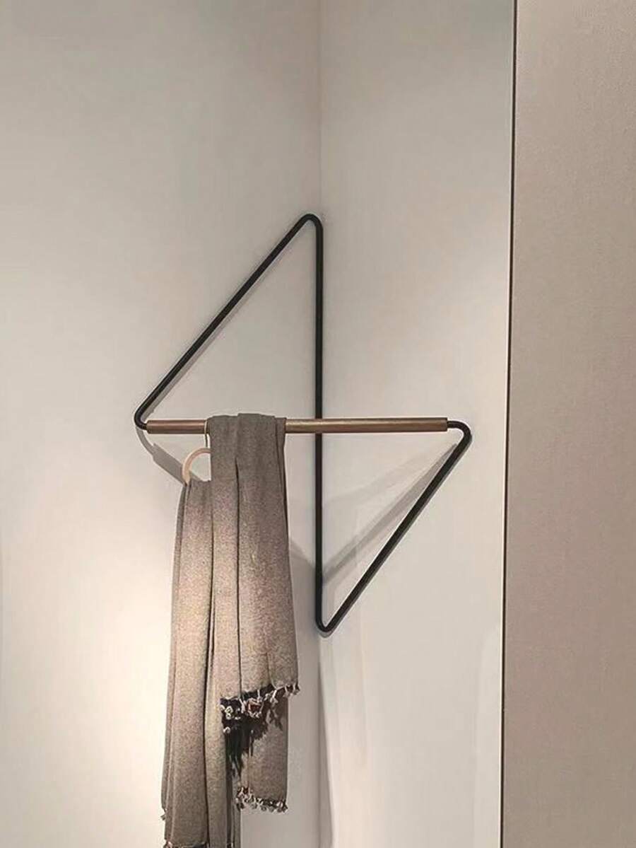 Perchero de pared a 90 grados, perchero de pared para dormitorio, perchero de esquina, estantería de almacenamiento, perchero de esquina, perchero de pared minimalista nórdico de esquina, perchero de abrigos de esquina moderno para el hogar, perchero de sombreros, estantería de pared, perchero de esquina de hierro, puede almacenar abrigos, sombreros y bufandas, mejora el aprovechamiento del espacio - Negro - Ver 1