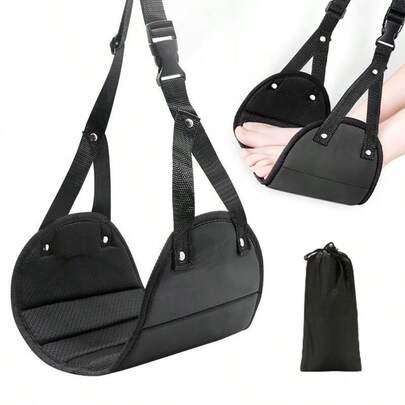 Adjustable Black Airplane Footrest, Portable Leg Rest Suitable For Travel, Desk, Hammock, Applicable For Airplane, Office, Outdoor And Car Use