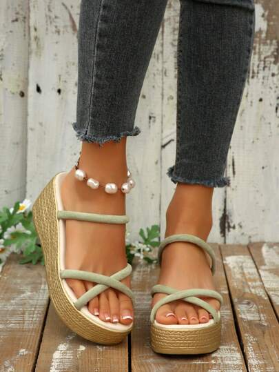 Sandal đế xuồng quai chéo tối giản dành cho nữ, sandal hở mũi thoải mái, giày dép thường ngày mùa hè và giày đi biển.