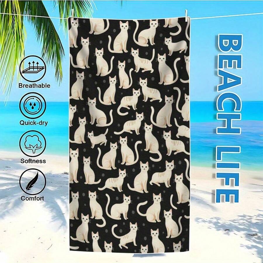 1pc Cute Cats Pattern Beach Towel High Water Absorption Quick Drying Soft Lightweight Perfect For Yoga Swimming Camping Soft Texture Towel - A - Xem 1