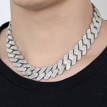 20MM Diamond-Studded Necklace With A Unique And Versatile Design, Copper Inlaid With Zirconia, Rectangular Cuban Chain Necklace For Men - A - 查看 1