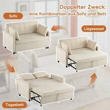 [Sofa Bed With Sleeping Function] Double Sofa, Double Sofa Bed, Adjustable Backrest, Chenille Fabric, High-Density Sponge, Living Room Sofa, Sofa With Bed Function - Beige - View 3