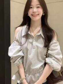 Women Tops - Striped Shirt - View 4