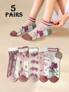 1/5 Đôi tất nữ in hình hoa và gấu, thoáng khí, kiểu dáng dễ thương, chất liệu thoải mái, thời trang, phù hợp cho mặc hàng ngày, trong nhà/ngoài trời, món quà tuyệt vời cho các dịp lễ, hoàn hảo cho các buổi chụp ảnh. - Nhiều màu - Xem 7