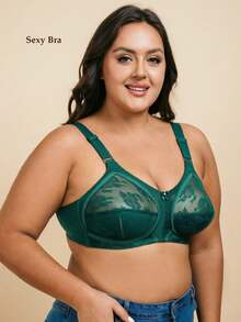 1 pieza Sujetador de encaje ultradelgado para mujer, sujetador minimalista sexy y transpirable de talla grande para dormir, usar en casa, la oficina y al aire libre, con elevación - Verde Oscuro - Ver 26