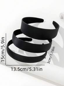 3 piezas Diademas anchas negras, favorecedoras para frentes altas, versátiles para uso al aire libre, antideslizantes - Negro - Ver 2