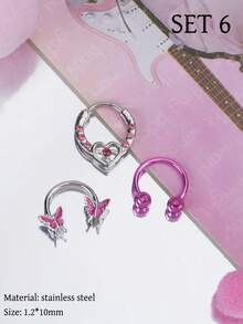 Morlyda Bộ 3 chiếc khuyên mũi dễ thương 16G màu hồng, trang sức septum hình móng ngựa ombre, hình bướm, trái tim, nơ, trăng, rắn, giọt nước, khuyên septum liền mạch, trang sức xỏ khuyên môi, khuyên septum giả ngọc trai, khuyên septum dạng bấm và tạ hình móng ngựa, khuyên septum dạng vòng có khớp nối, khuyên helix, rook, tragus, daith, sụn tai, khuyên mũi septum bằng thép không gỉ, trang sức xỏ khuyên dạng vòng, khuyên mũi dáng dài cho nữ 10mm, thích hợp cho tiệc tùng, hẹn hò, đeo hàng ngày, đi chơi đêm, tụ họp xã hội. - Hồng - Xem 12