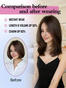 12 Inch Short Straight Hair Invisible Mesh Hair Extensions For Women, Synthetic Hair Pieces With Thin Soft Lace Mesh And Invisible Hair Clips - Multicolor - View 4
