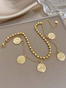 1 chiếc vòng tay hai lớp mạ vàng 18K hình đồng xu cổ điển, dành cho nữ, trang sức thép không gỉ mùa hè, đi biển, kỳ nghỉ, quà tặng cho mẹ, thích hợp cho các buổi tiệc tùng, hẹn hò, đám cưới, lễ tình nhân, kỷ niệm, lễ hội âm nhạc, Giáng sinh, lễ Phục sinh. - Nhiều màu - Xem 6