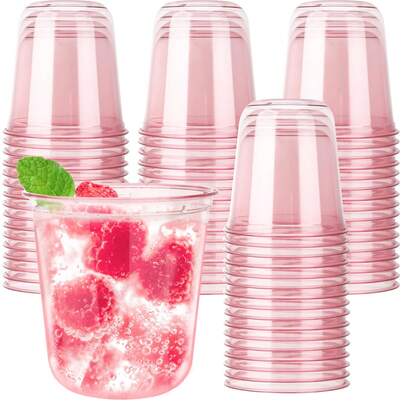 Copo de plástico rosa de 350ml, taça de vinho sem haste, copo de cristal para coquetéis, copo para bebidas geladas, copo para festas, ideal para o Dia dos Namorados, casamentos, aniversários e outras ocasiões.